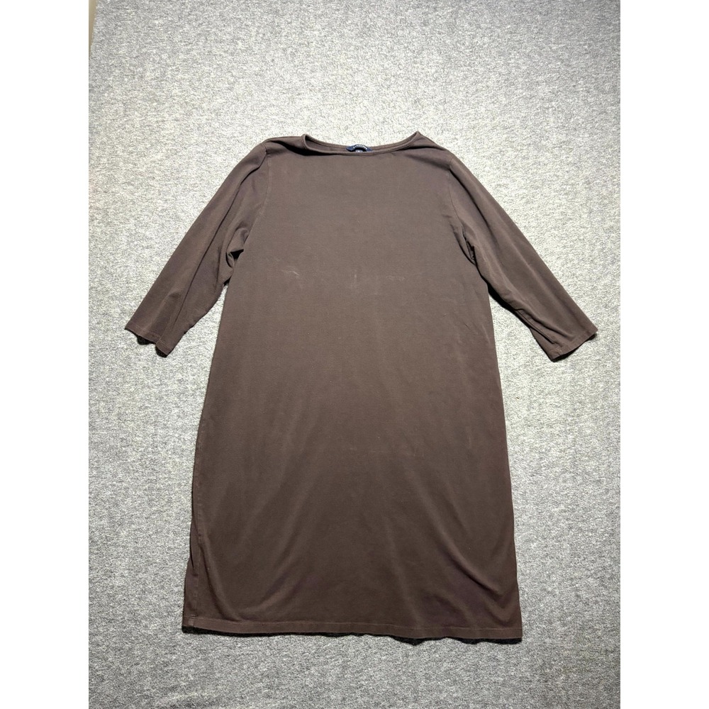 Lands End 3/4 Sleeve Cotton Supima Crew Neck Tunic Top Womens 1X Brown Relaxed
